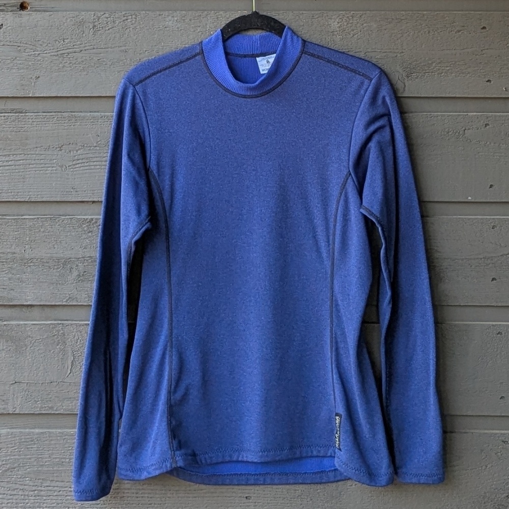 Melanzana Blue Sapphire Micro Grid Long Sleeve Thermal Shirt Women's Large